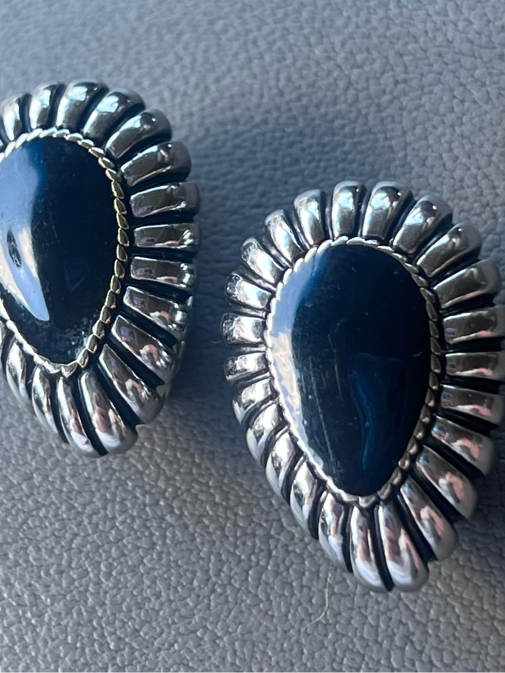Silver-Tone onyx Teardrop Statement Earrings